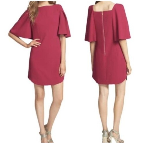 Trina Turk Dress Size 2 Loganberry Bryce Boat Neck Flutter Sleeve Mini - Picture 4 of 12